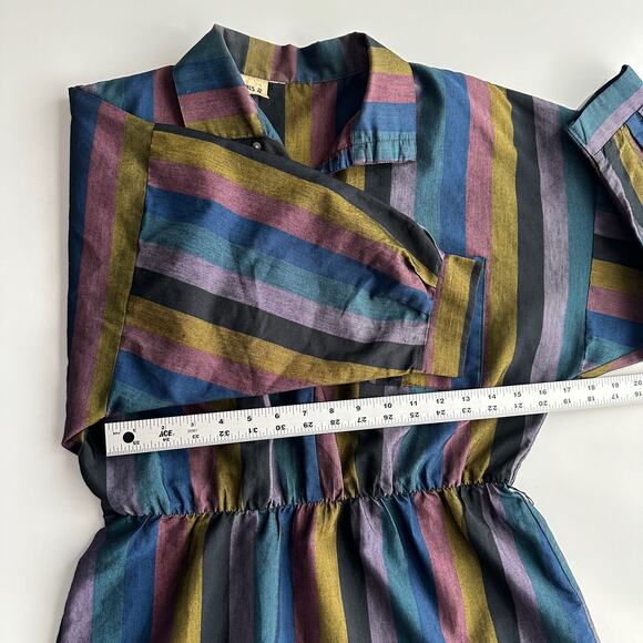VTG Fritzi You Babes Dolman Jaquard Stripe Jewel Tone Snap Front Midi Dress M - Picture 8 of 10